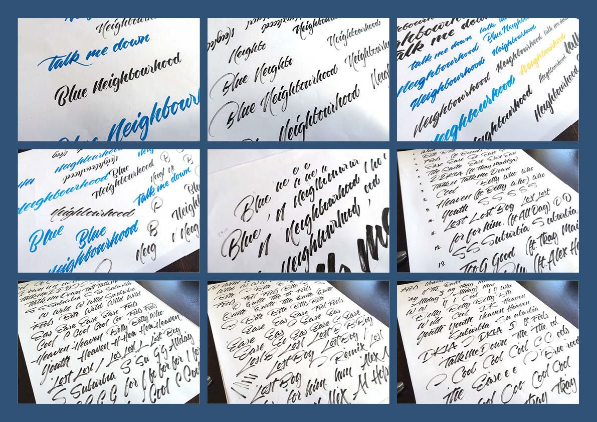 lettering brush pen signature Album cover tracks Troye Sivan Blue Neighbourhood process video demonstration texture