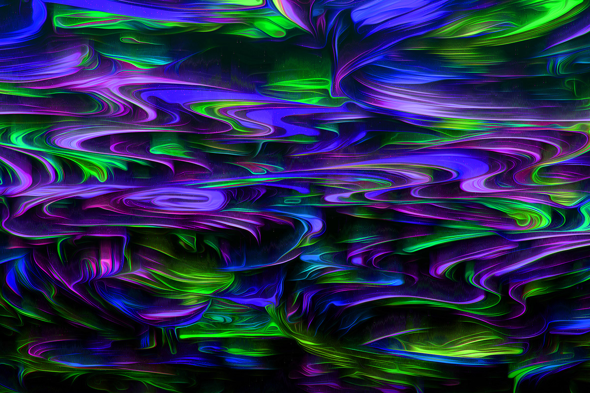 3D abstract flow Glitch neon paint shape Smudge