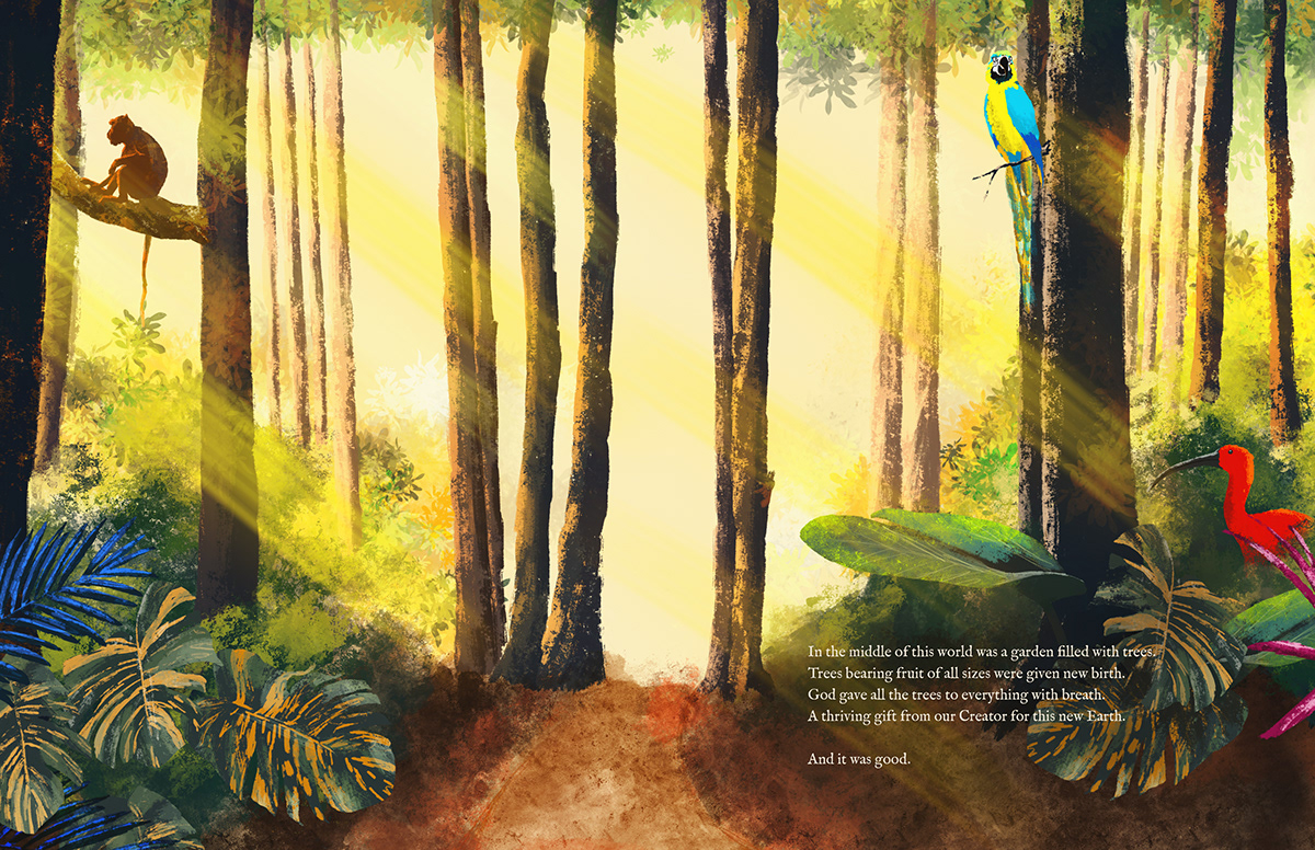 bible children's book digital painting garden handdrawn ILLUSTRATION  Procreate tree of life trees