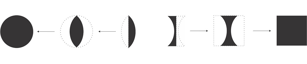 packing glasses logo circle square pattern black and white cutaway