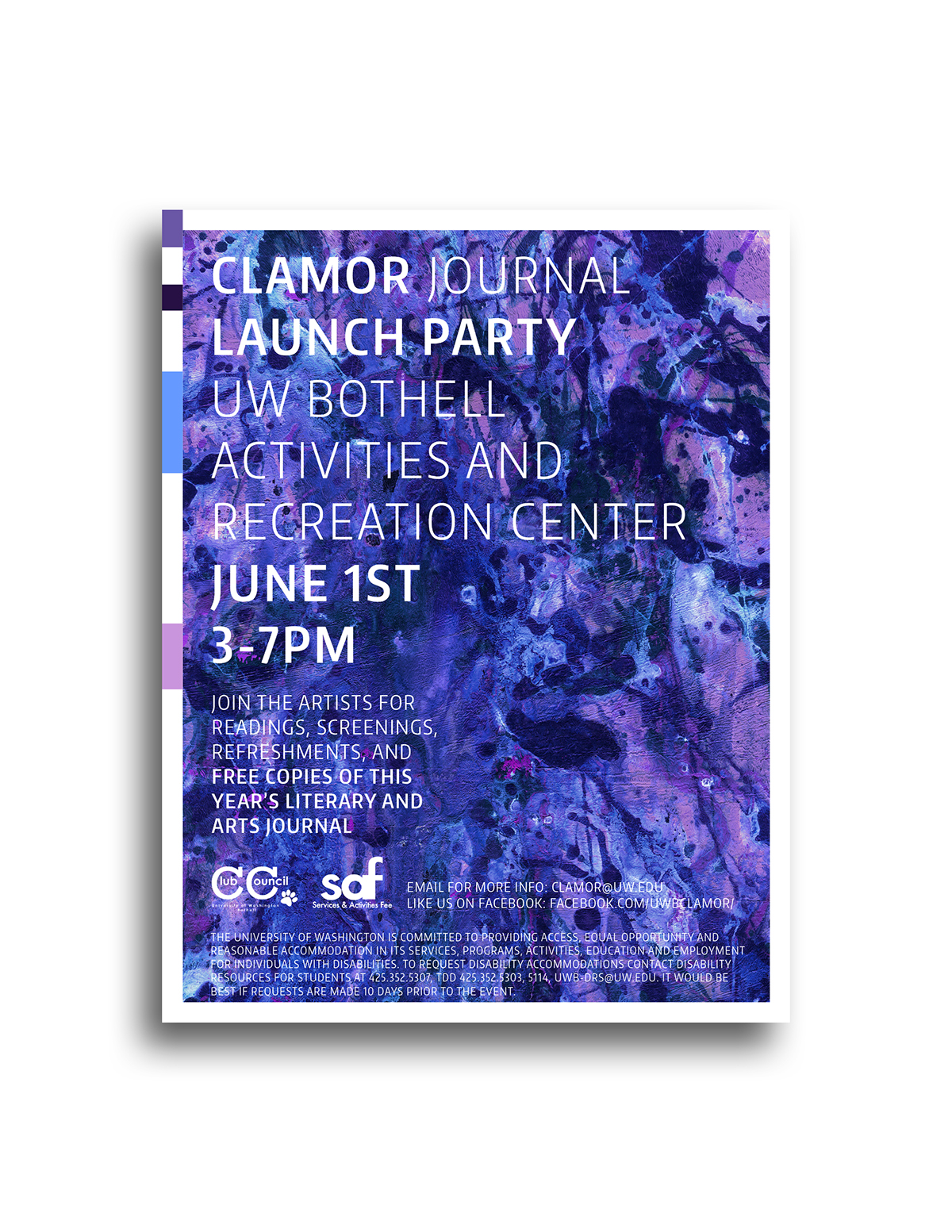 clamor UW uwb university of washington bothell Literary & Arts journal Launch Party miguel jimenez Event Poster poster Poster Design Promotion campus