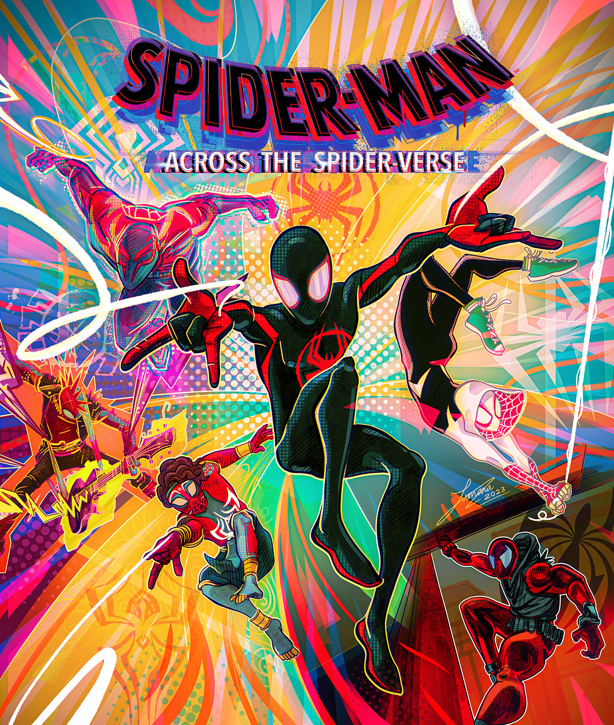 art digital illustration fanart marvel spiderman spiderverse poster