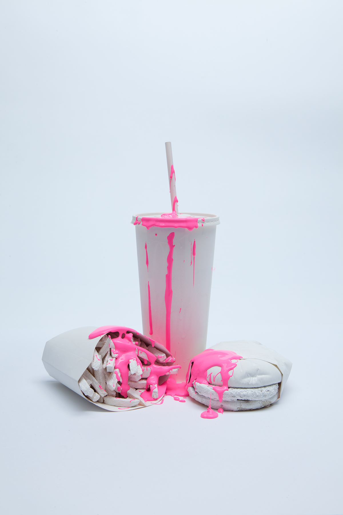 still life plastic Food  Liquid surrealism Fast food neon pink paint