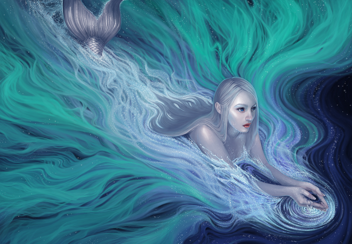 fantasy mermaid Aurora Borealis stars