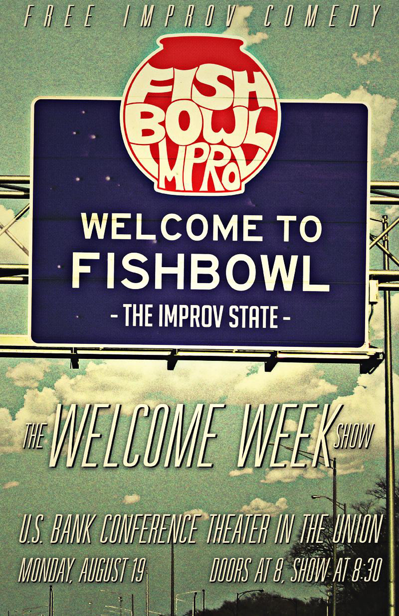 fishbowl improv comedy  Promotion flyer raster graphics involves street signs Photo Manipulation 