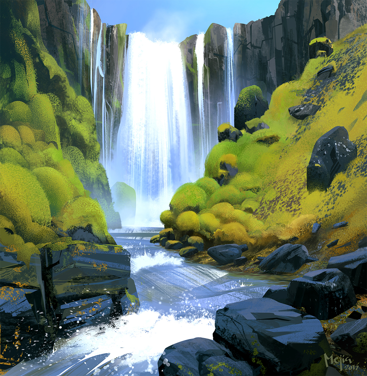 waterfall iceland ILLUSTRATION  digital painting dynjandi luis mejia
