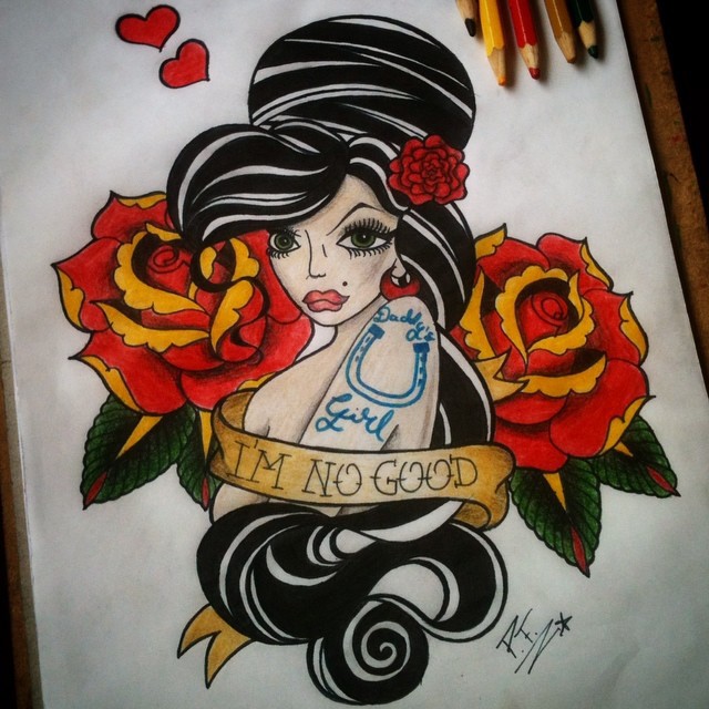 Amy winehouse AmyWinwhouse Flowers Roses tattoo Imnogood ColorPencil