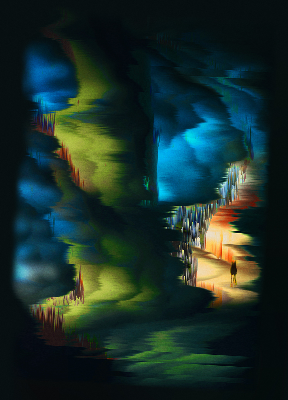 dog rain generative pixel Glitch clouds abstract surreal sci-fi