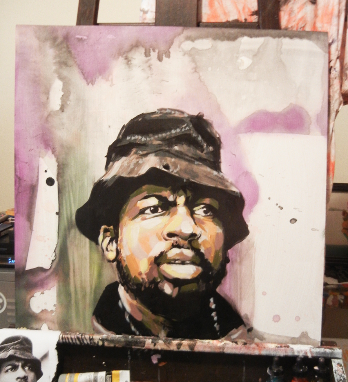 ink acrylic Oak Panel wood grain run dmc hip hop tribute Jam Master Jay rap rest in peace study