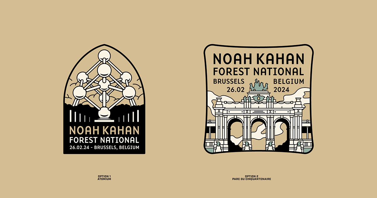 patch Embroidery Badge design patch design ILLUSTRATION  Landmarks Landscape music merchandise Noah Kahan
