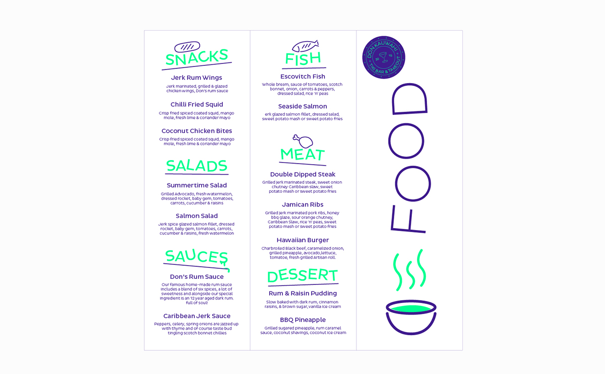 Tiki bar don design cocktail menu Food  restaurant logo mock-up free Fun neon colour icons