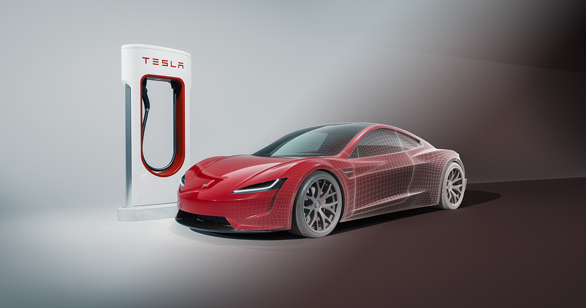 Tesla Roadster electric hypercar automotive   CGI Digital Art  retouching  rendering 3d hard surface modeling vray
