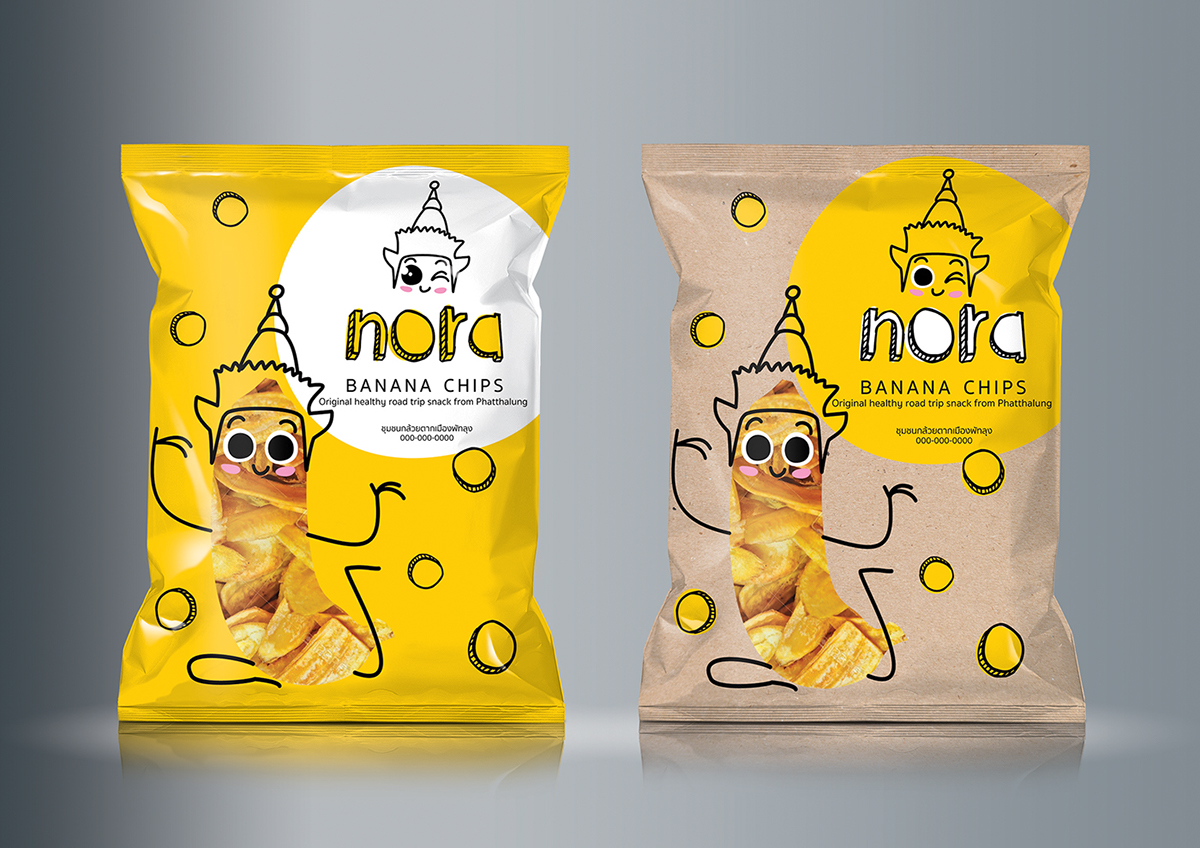 Bananas banana Nora Thailand Packaging chips snack yellow