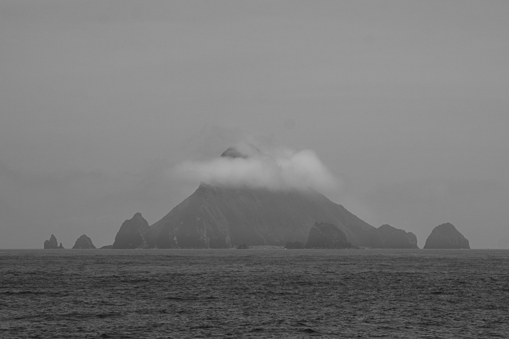 japan Ocean Island Black&white Coast boat fog clouds