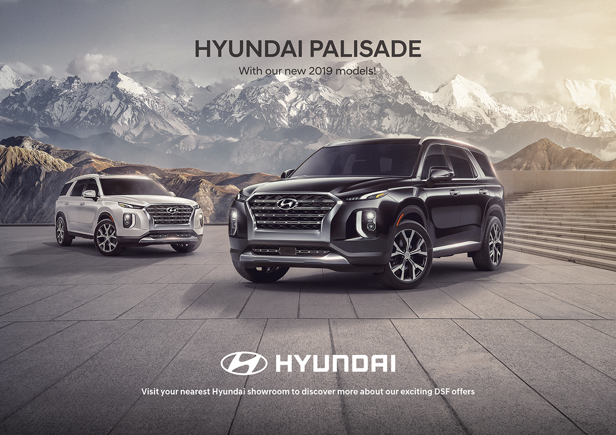 car color Hyundai Palisade models UAE Advertising  design manipulation retouching  visualization