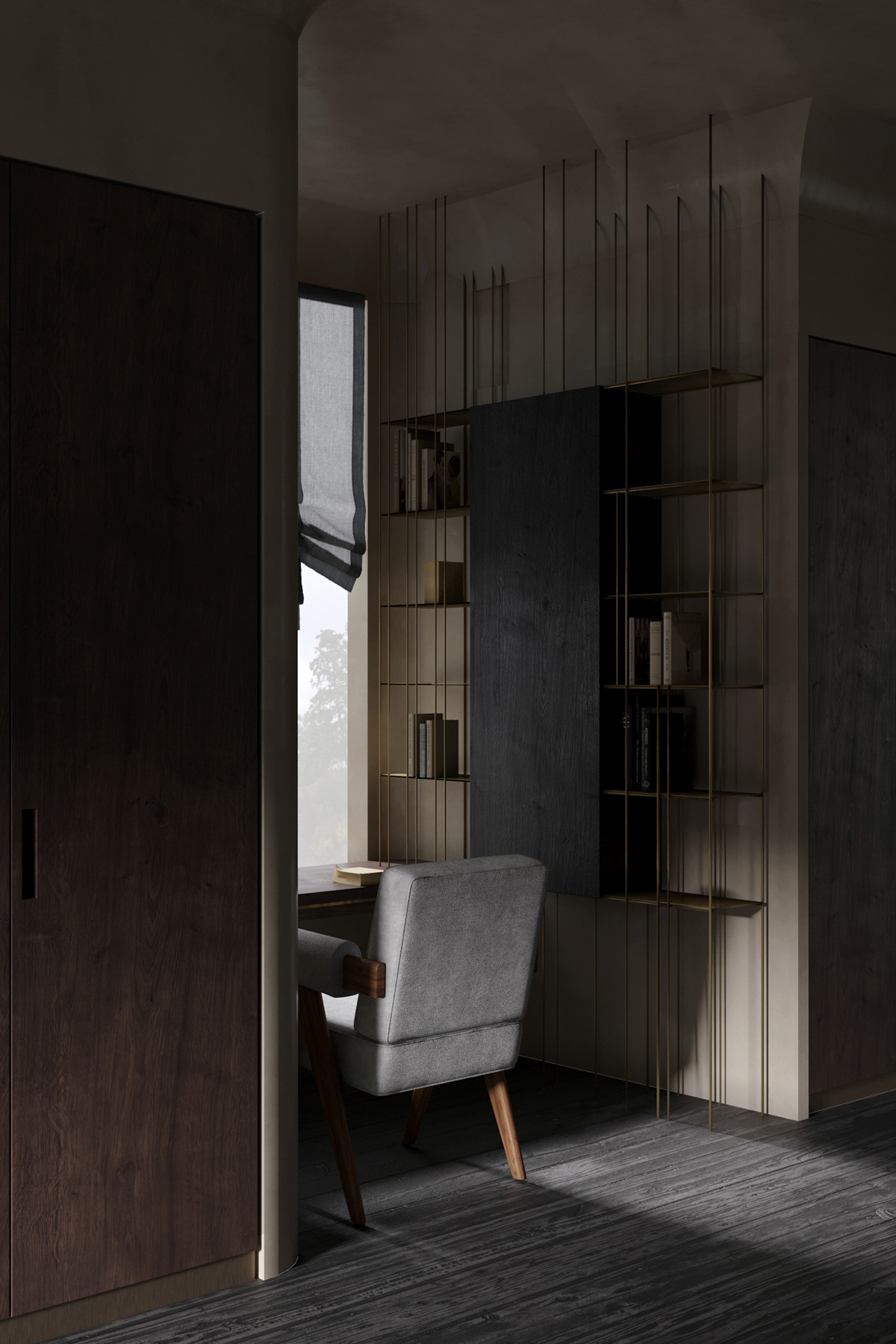 architecture brass CoronaRender  Interior interior design  Marble men bureau Minimalism vizualisation Wabi Sabi