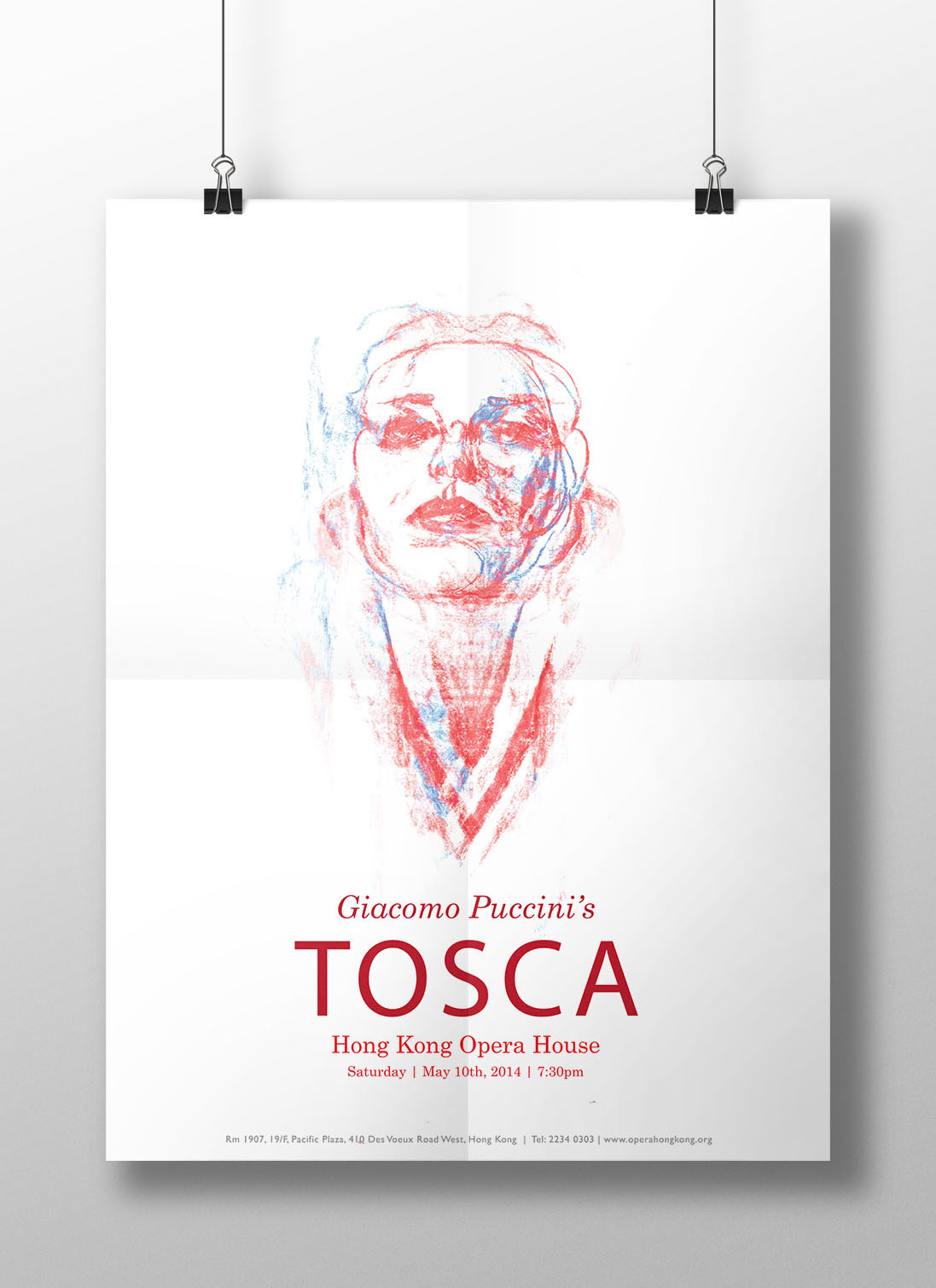 tosca Theatre poster design Hong Kong drama italian emotive portrait face A1 minimal sketch Giacomo Puccini