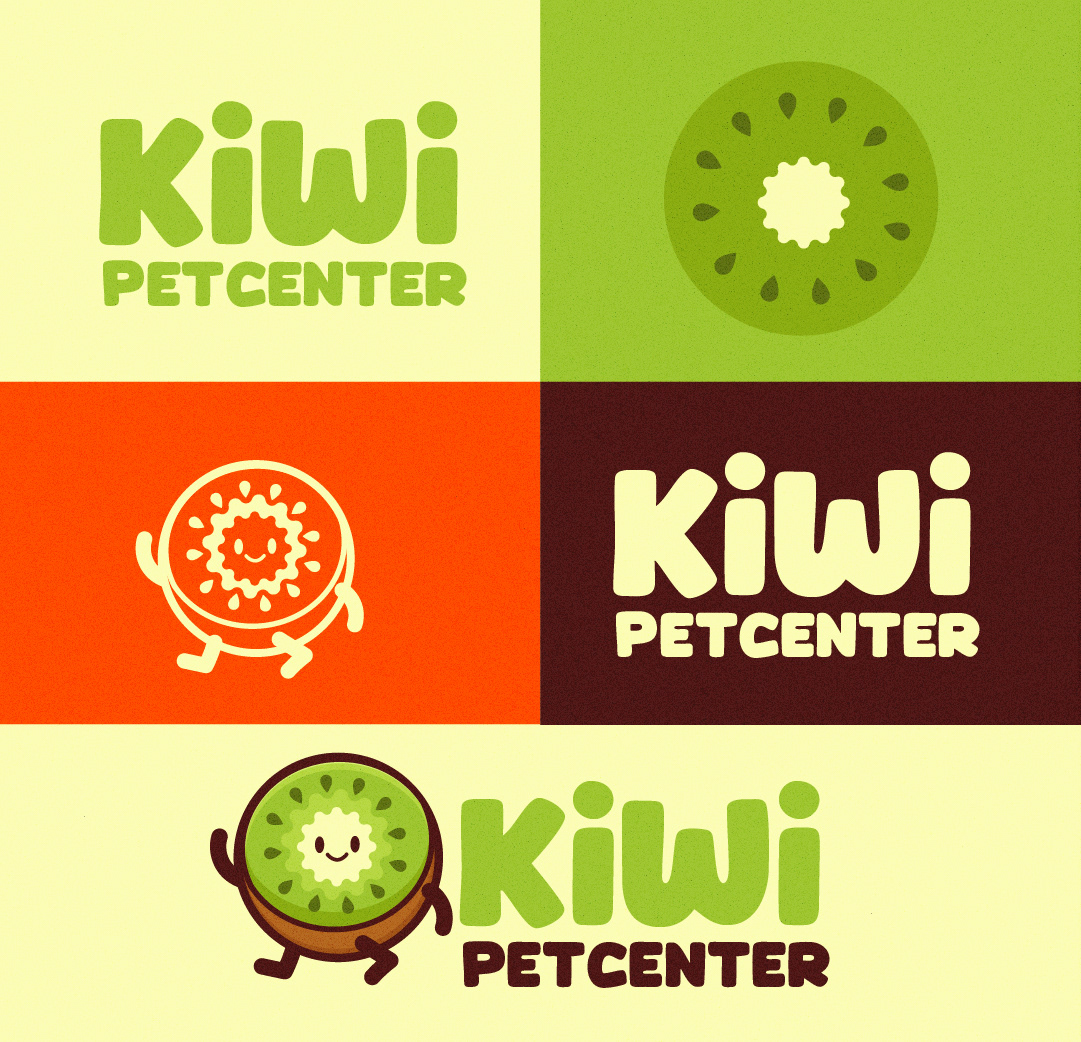 logo brand identity identidade visual petshop Petcenter kiwi Fruit vector mascote Digital Art 
