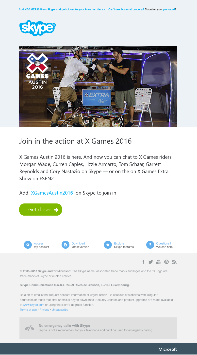 X Games Austin Skype Microsoft