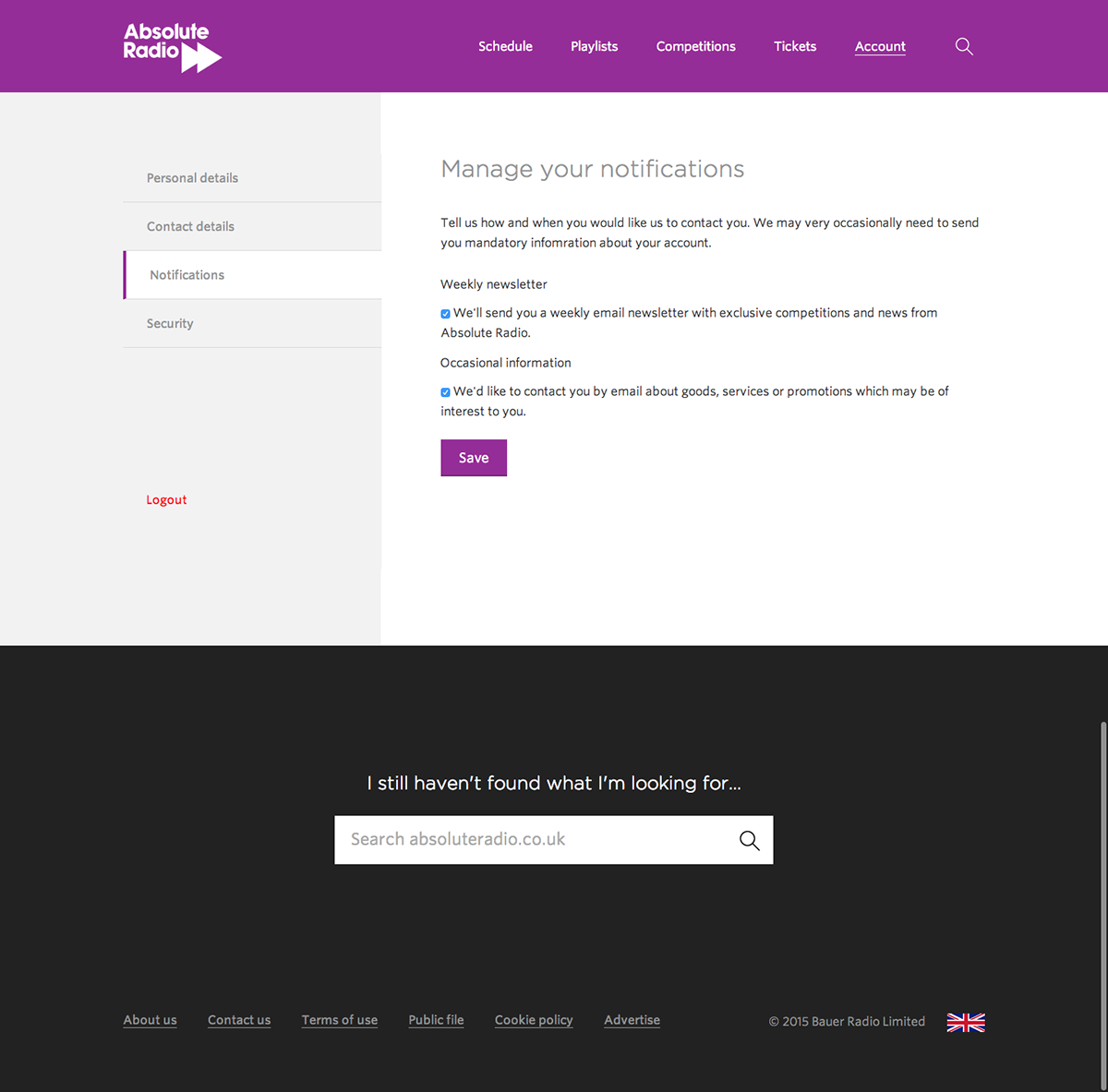 Forms account settings preferences ux Radio purple White