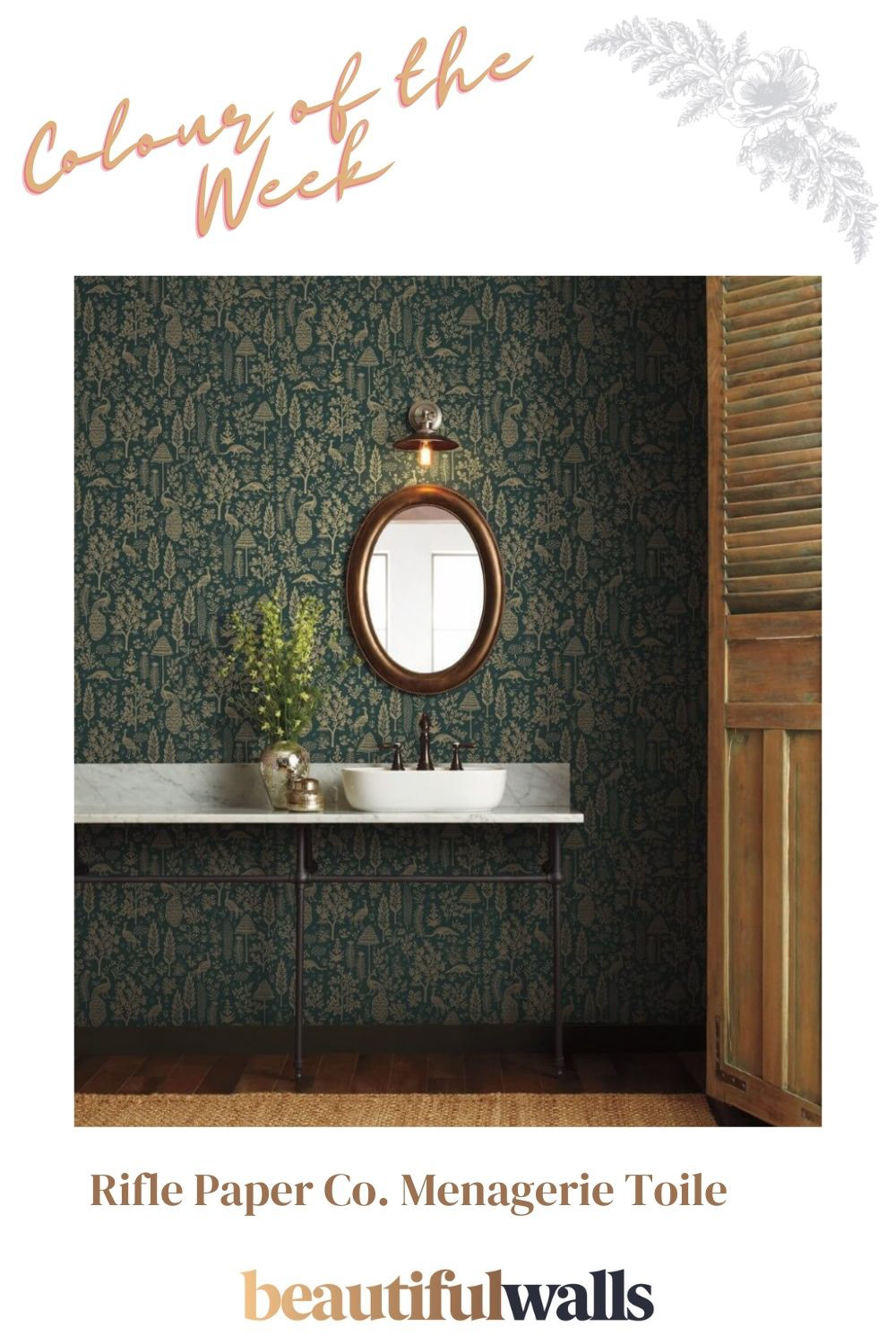 Advertising  beautiful walls Colour of the week gold green Menagerie menagerie toile rifle paper co Social media post wallpaper