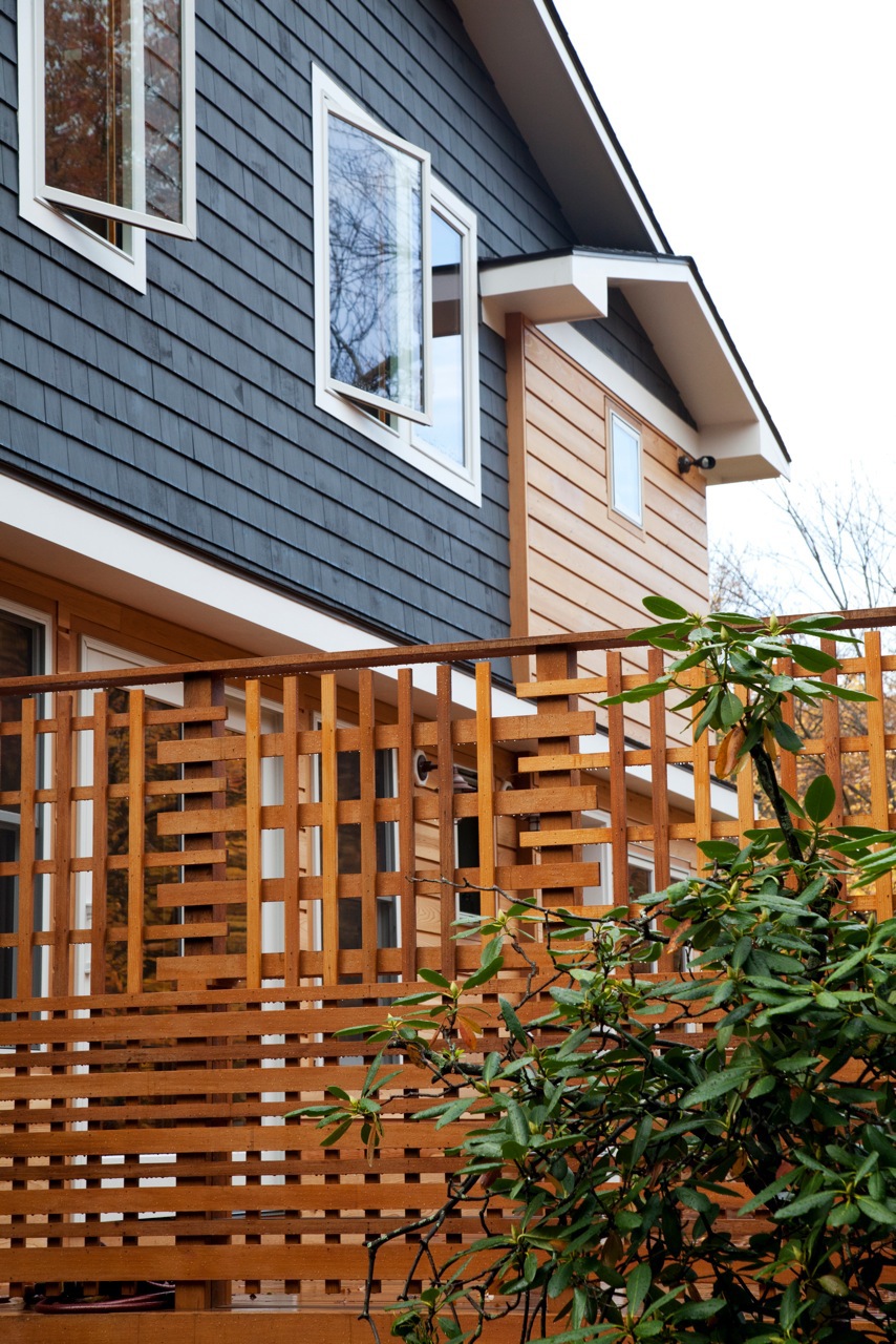 Pond House house renovation deck wood fence gate