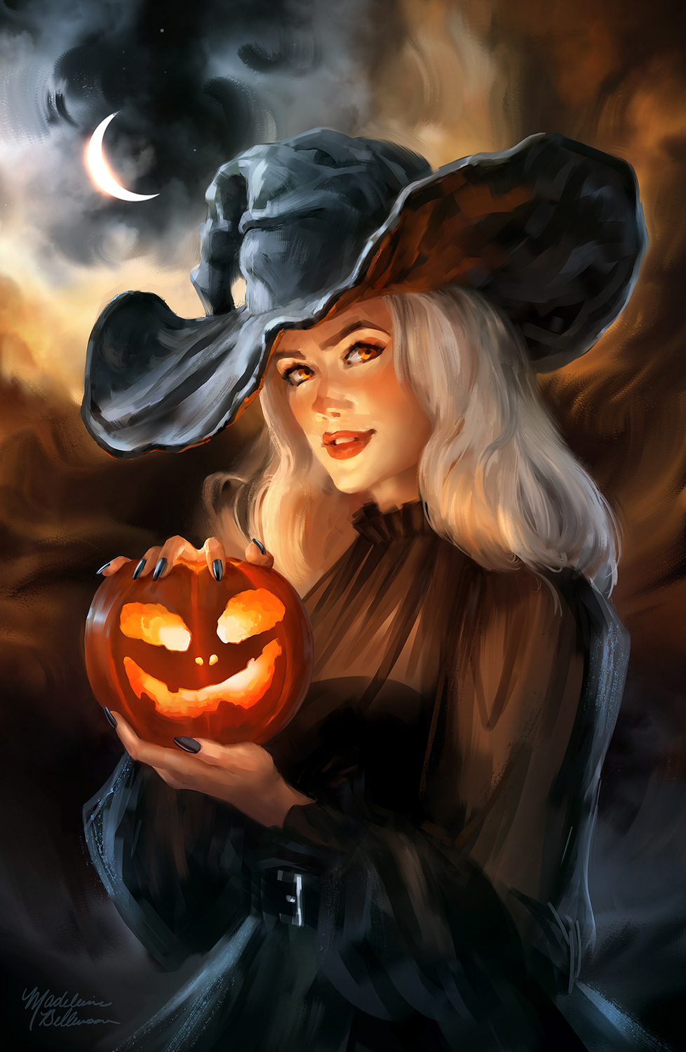 fantasy Halloween ILLUSTRATION  Jackolantern portrait pumpkin witch