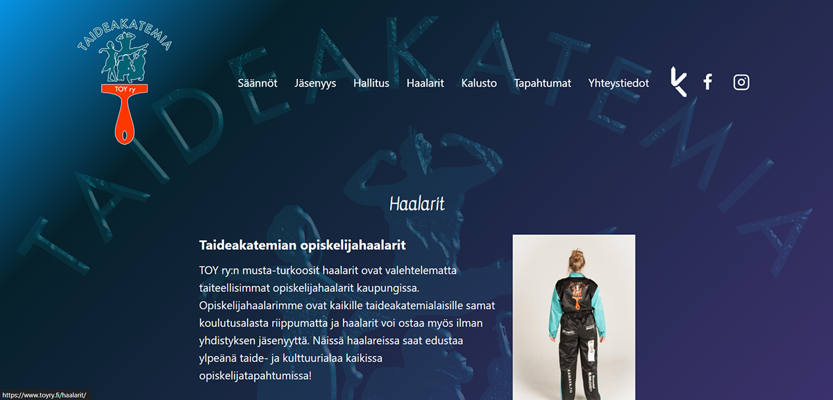 nettisivut opiskelijayhdistys Taideakatemia TOY ry Turku AMK Web Design  wordpress