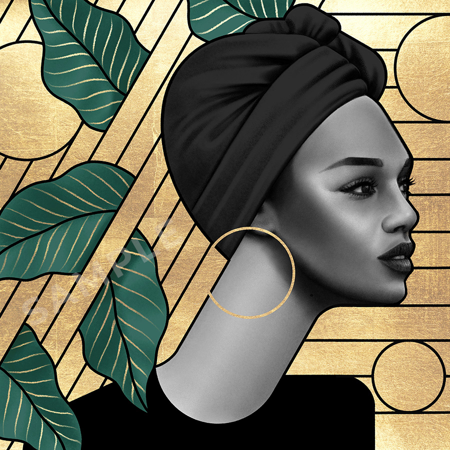 beauty Black women Fashion  gold ipad art portrait Procreate art deco