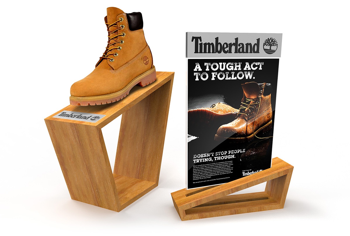 timberland Retail shoe boot pop Point of Purchase Solidworks keyshot photoshop