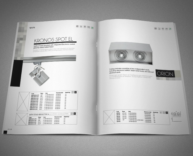 Catalogue design list technical specs lights