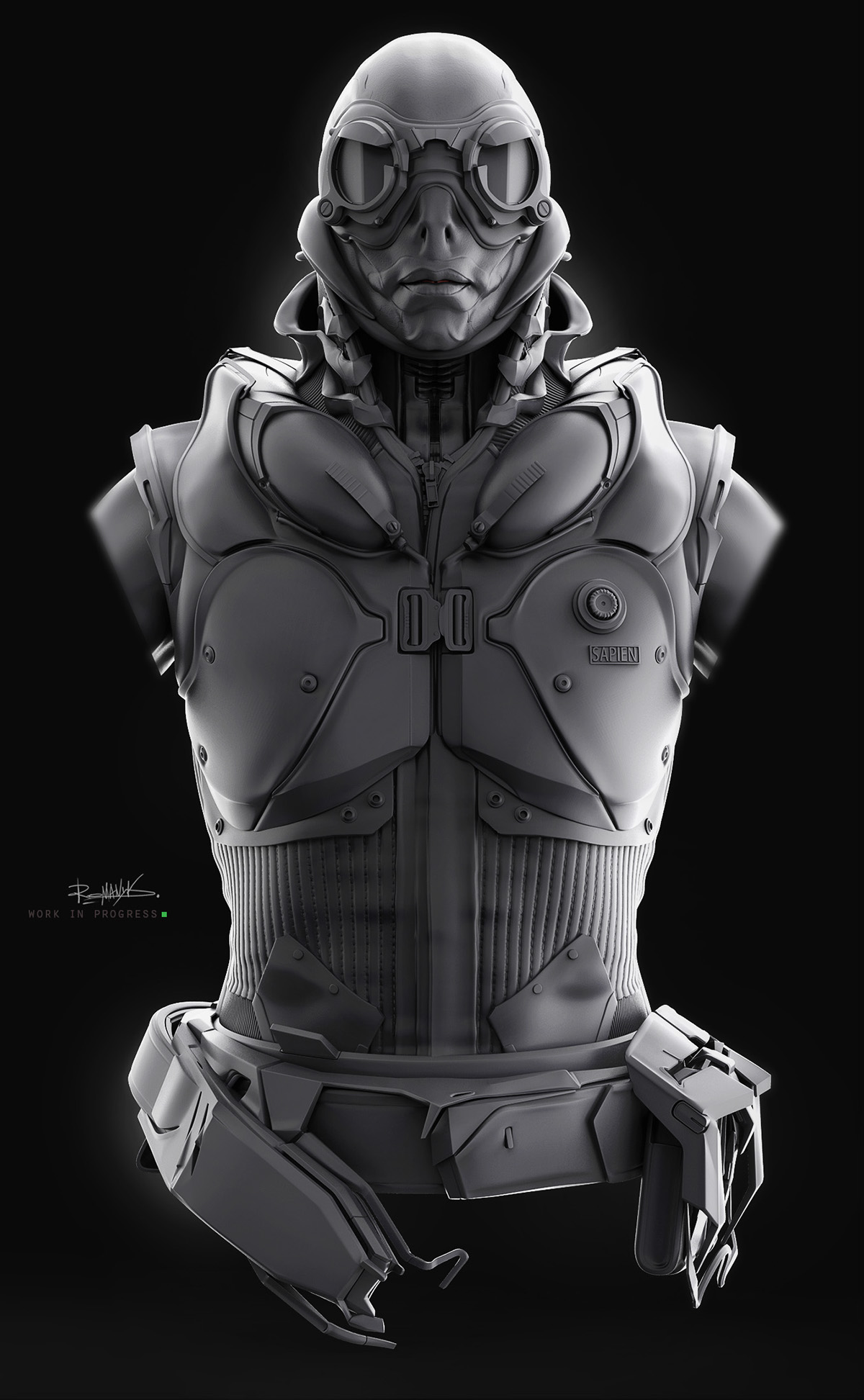 Sapien Character hipoly modo Zbrush sci-fi game model