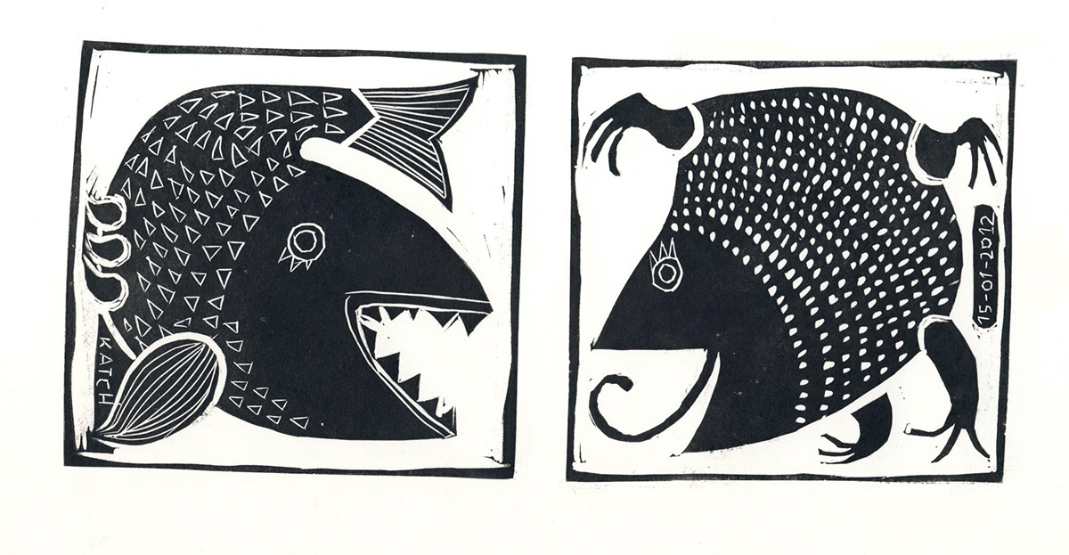 animals Maya print linocut bird