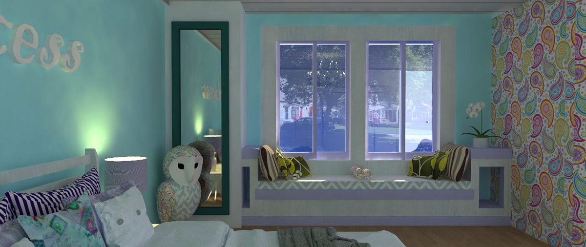 girls bedroom  childs bedroom bedroom design bedroom girls children owl Princess lavender turqouise Render