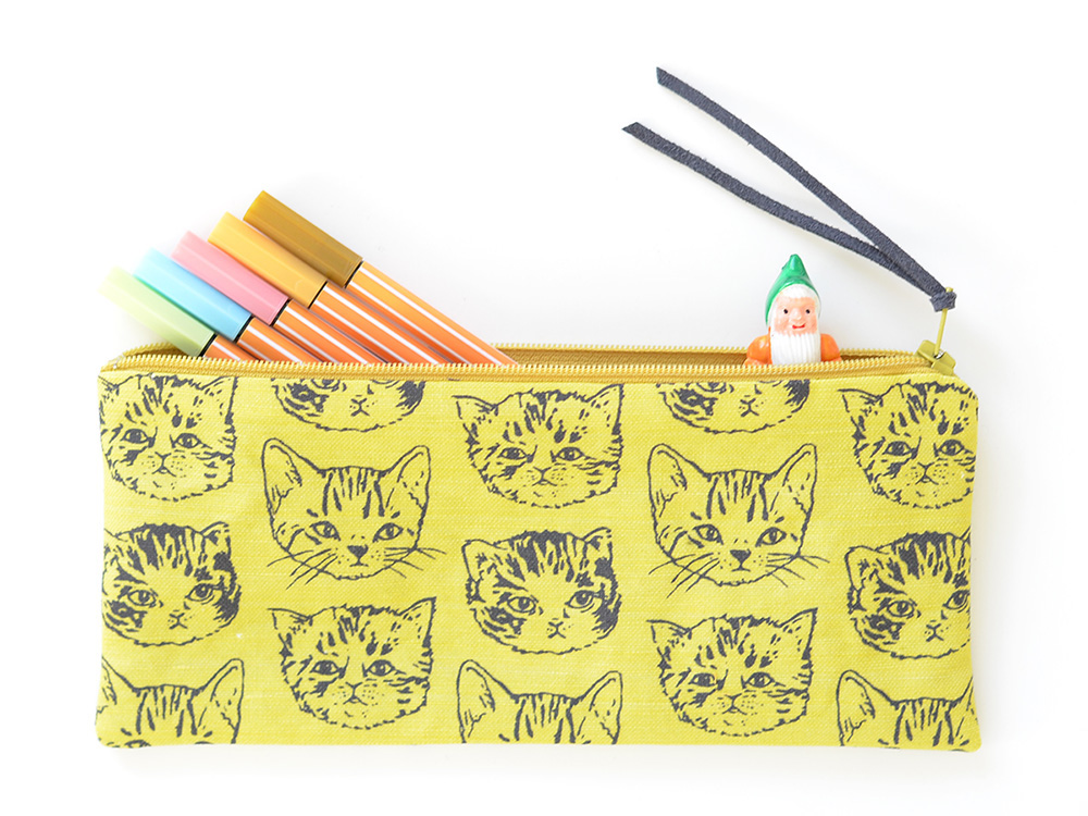 pouch bag Cat kitten mustard yellow sewing