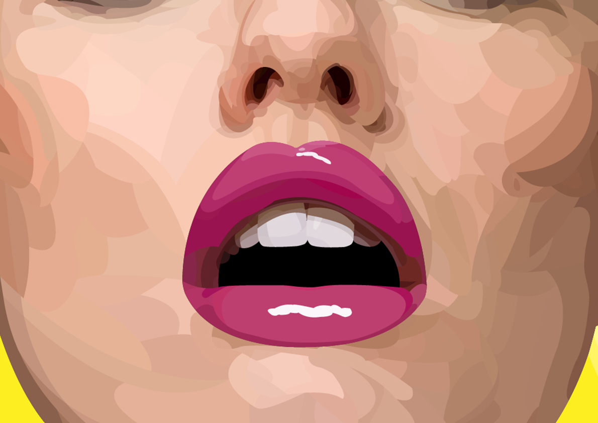 yellow woman makeup Bigmouth red mouth Pop Art