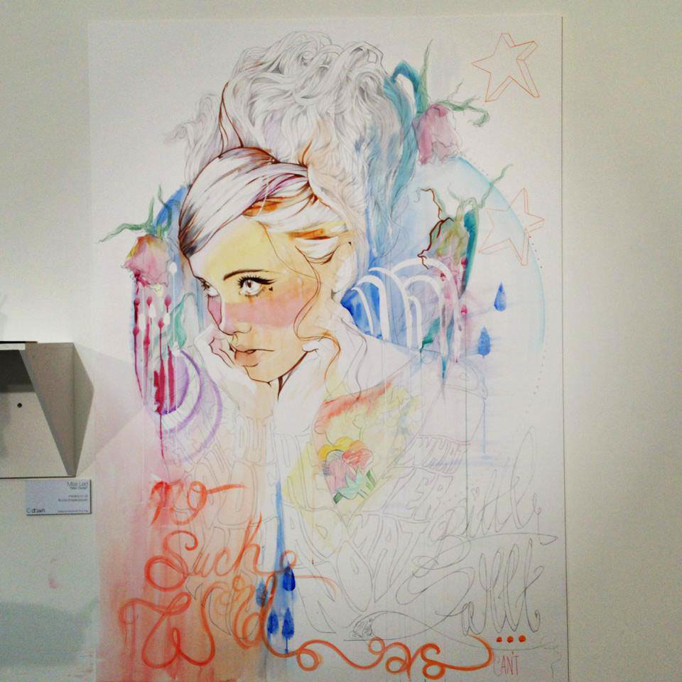 live painting Drawing  Exhibition  mixed media portrait lettering montage ink paint pen pencil colour wash splat girl