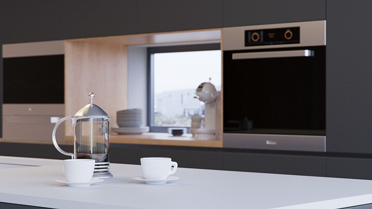 architecture archviz CGI interior design  kitchen kitchenette minimal modern Render visualization