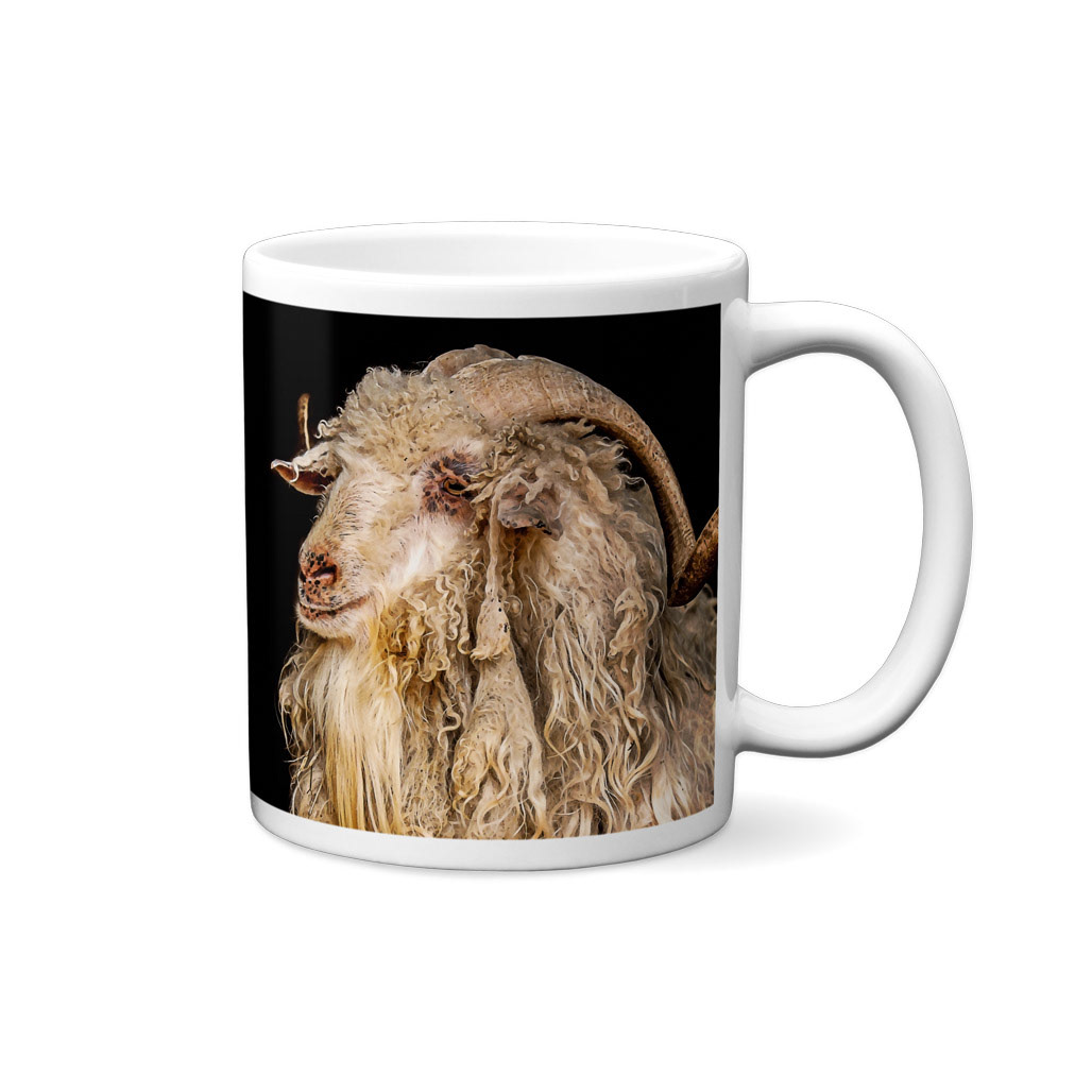 Made in USA mug with angora goat ram image by white robin farm steadfast lamb 
