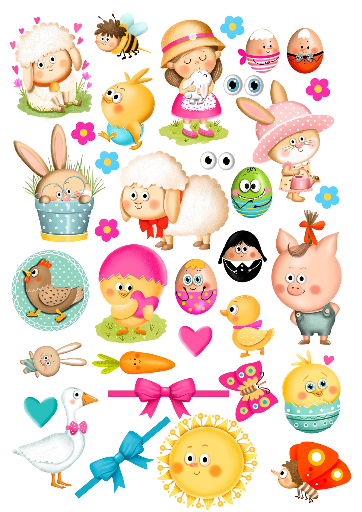 animals bunny characterdesign children's book ChildrenIllustration cute Easter rabbit spring stickers