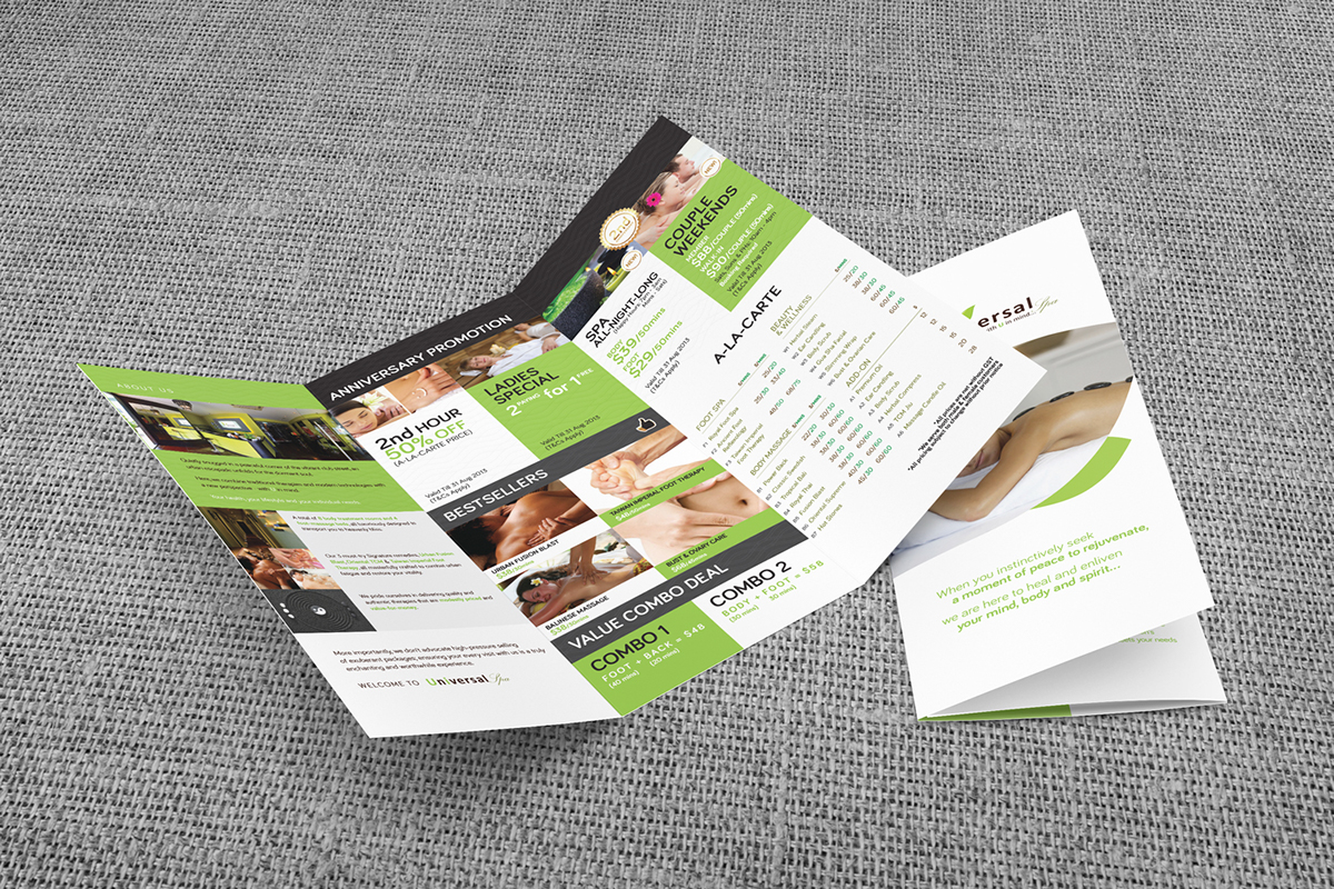 Spa massage singapore marketing   Collateral print menu flyer leaflet