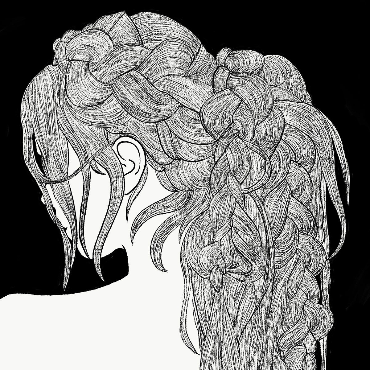 black and white braids detail Drawing  hair ILLUSTRATION  iraswatimanish line art line drawing
