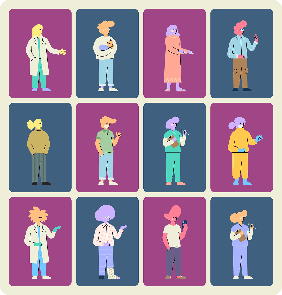 Variations of the healthcare personal.
