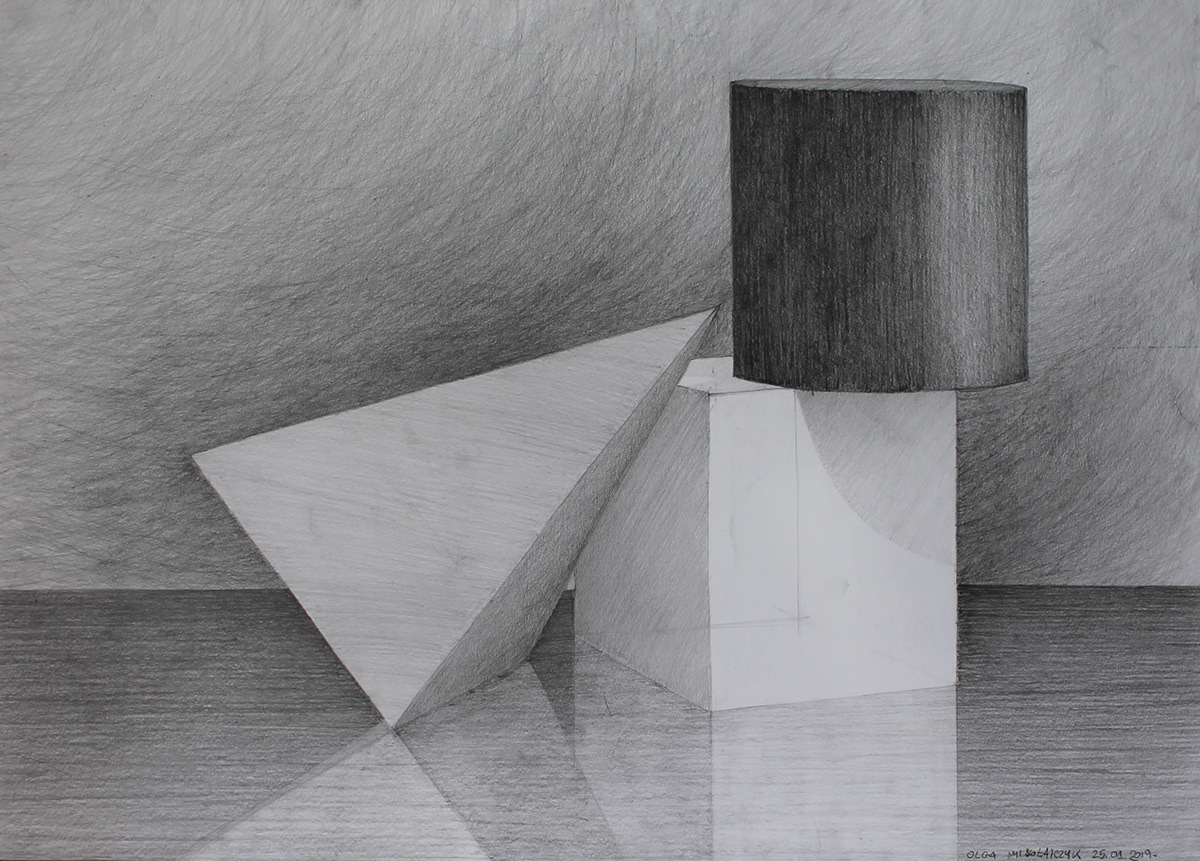 3D architecture black and white geometry lumps pencil Pencil drawing solid still life still life drawing