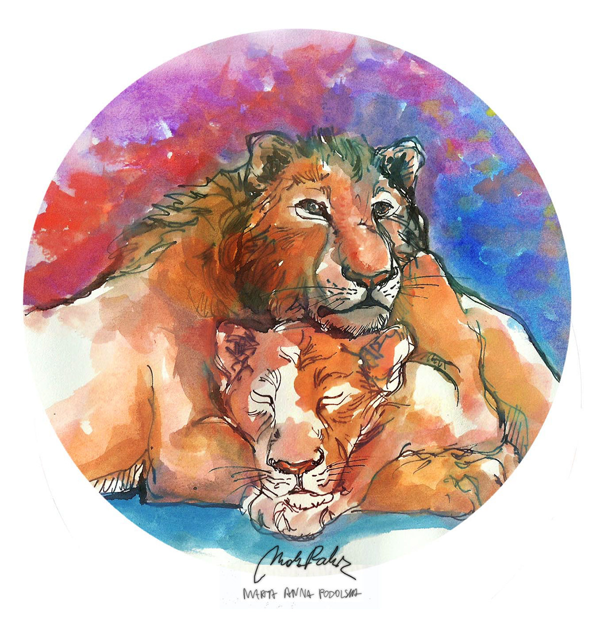 Watercolours watercolors lion Lion King Simba Nala  africa