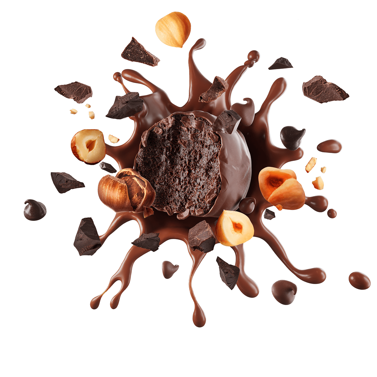 CGI Render of a truffle chocolat treat with caramel, peanut butter, with flavoured stuffing
