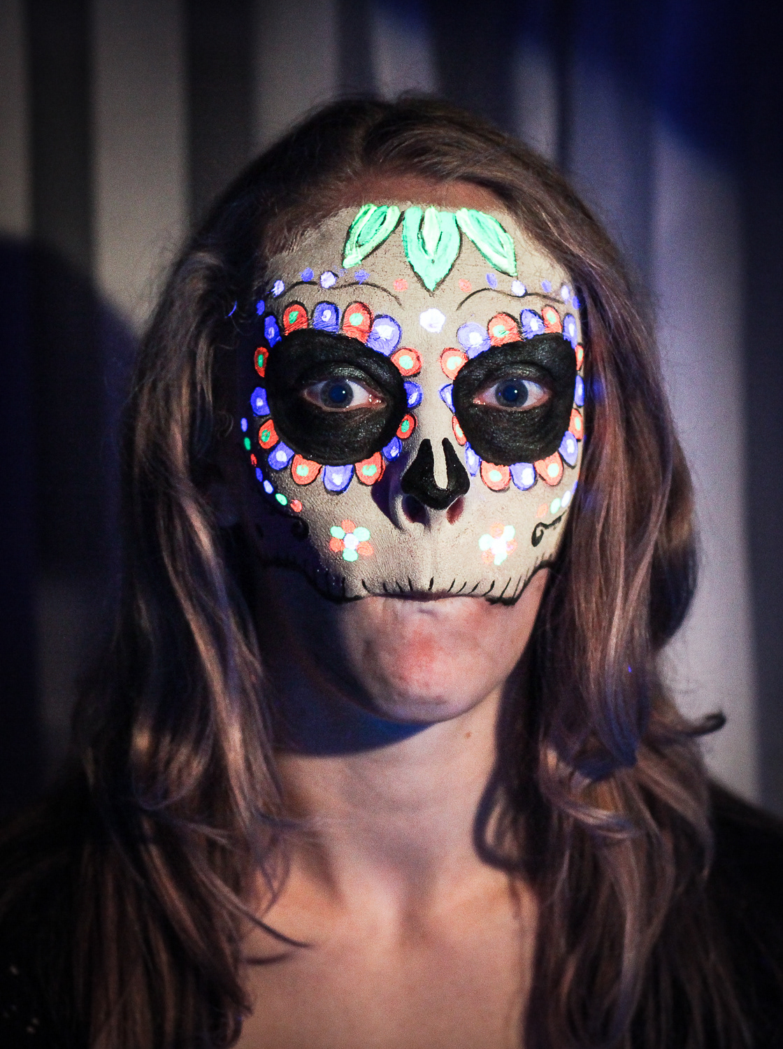 Halloween sugar skull skull Make Up face paint portrait Scary UV neon day of the dead