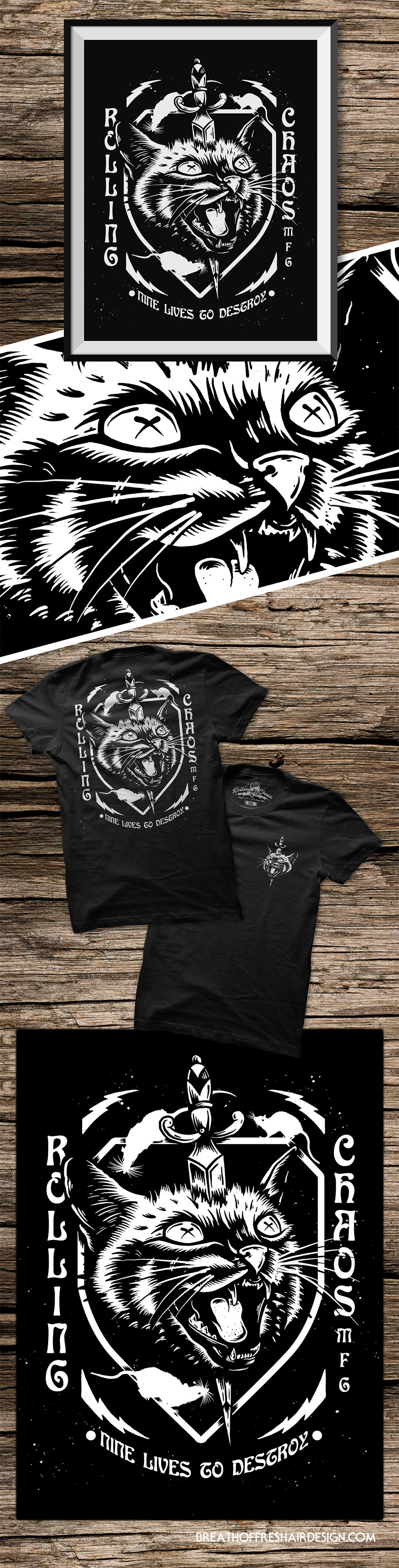 Cat Rats Rolling Chaos motorcycle choppers nine lives crest Toronto clothing brand rat