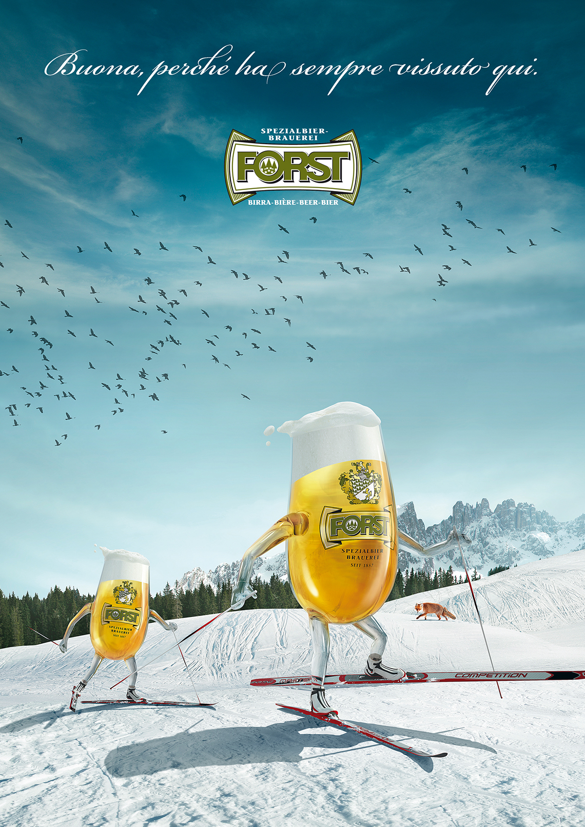 forst beer ADV campaign Nature Good glasses FOX Ski mountains print