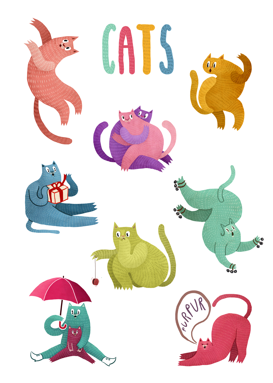 cats funny illustrations children books characters art made animals Purpurlove sweet laziness kazikova